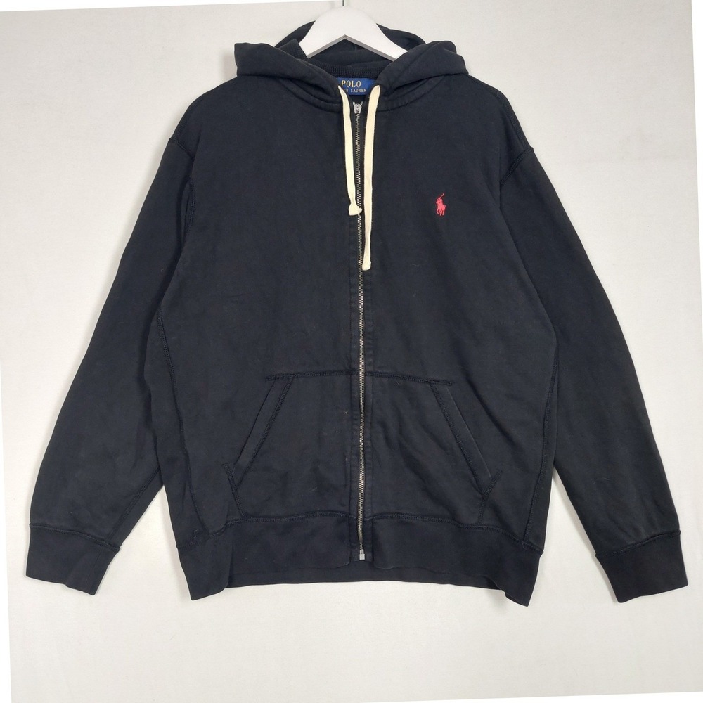 Polo Ralph Lauren Mens XL Full Zip Hoodie Navy Blue Red Pony Fleece Sweatshirt